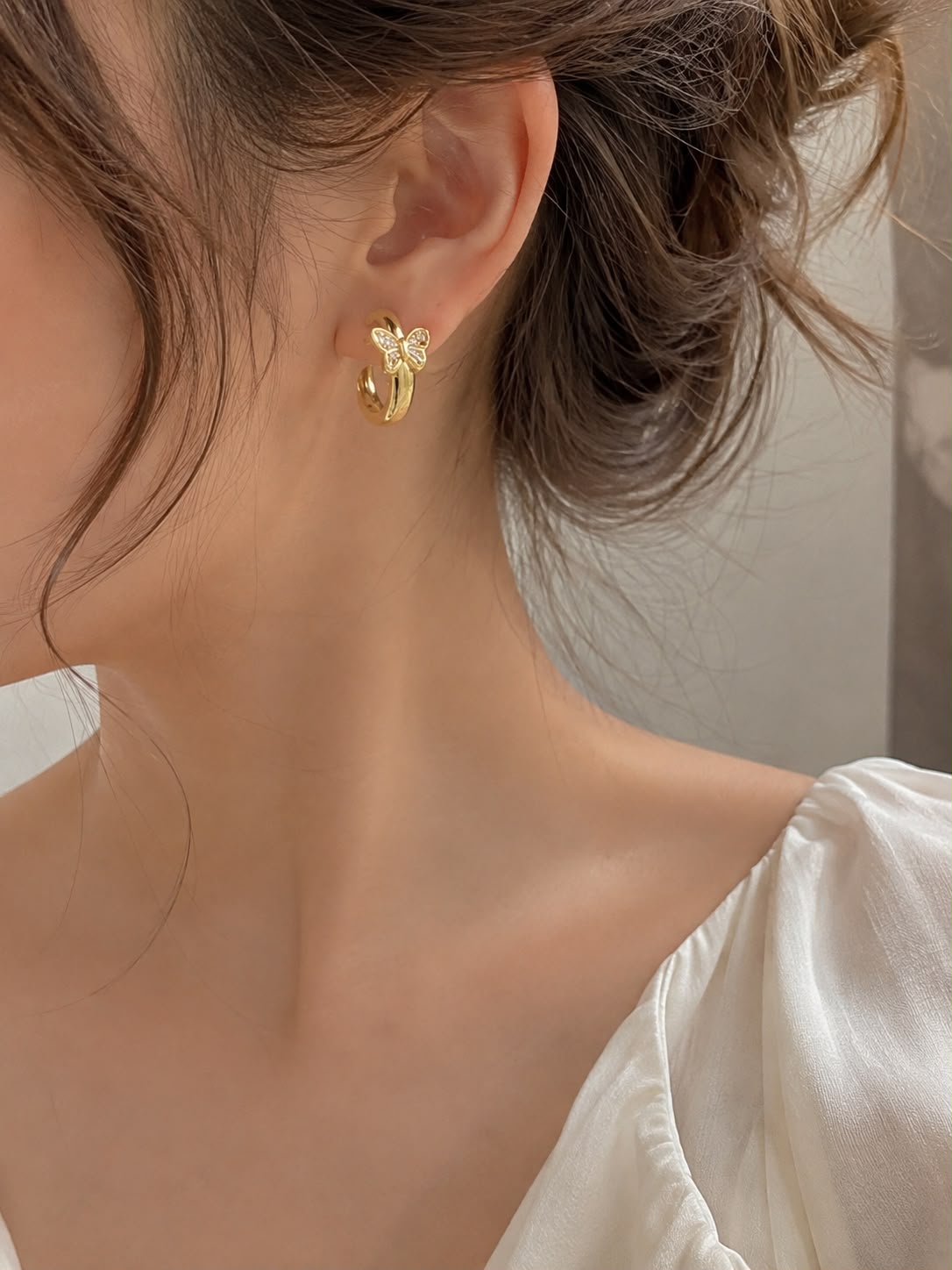 Golden Butterfly Hoops